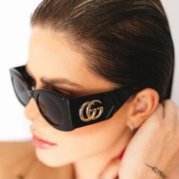 New- 💯 Original  Gucci GG0810S 001 Oval Quilted Thick Rim sunglasse","descripti - Picture 3 of 13